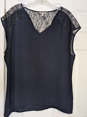 Banana Republic Black Lace Shoulder V-Neck Blouse